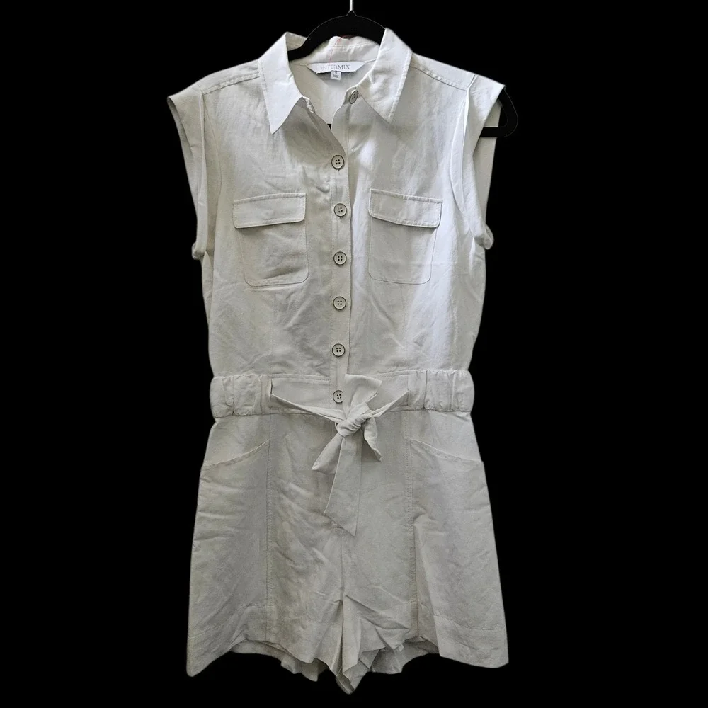 Intermix Juliet Tie Waist Romper Jumpsuit 4 White Linen Button Beach Boho Fairy